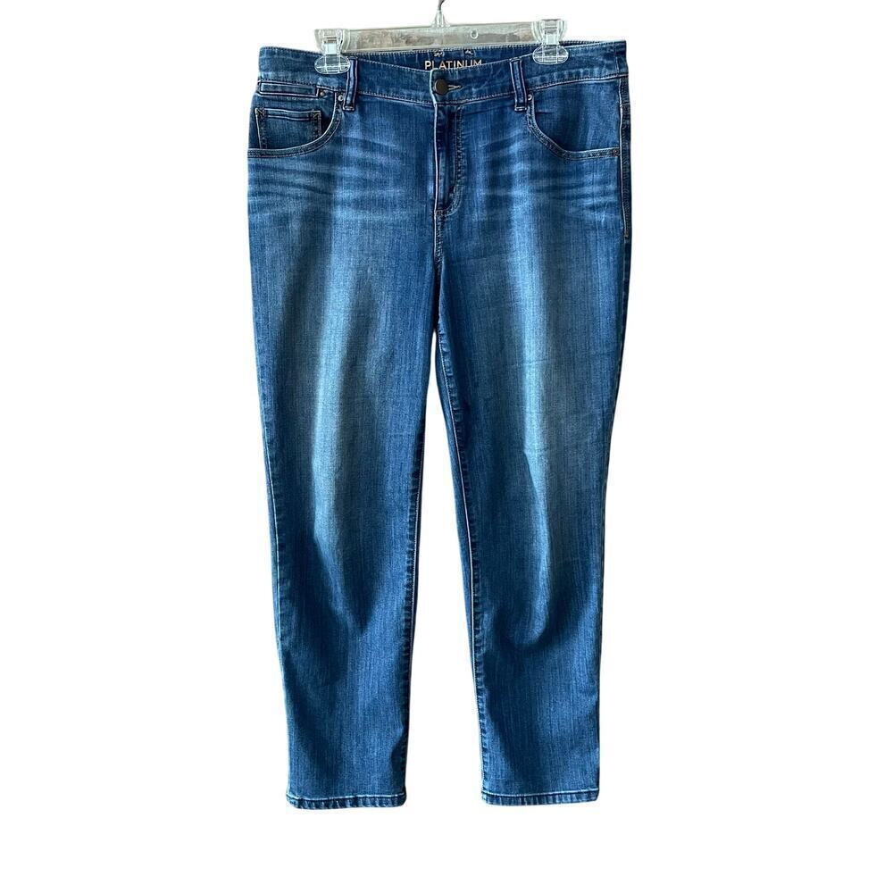 Chicos Platinum Size 1.5 Skimmer Stretch Denim Jean Medium Dark Wash Casual 10